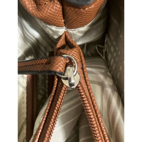 London Fog Tote Shopper Bag Cognac Brown Large Double Handle with Pockets Strap - Picture 16 of 16